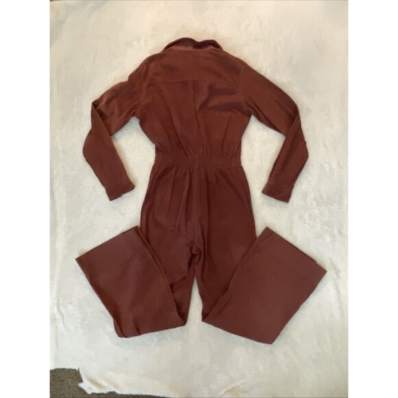 VTG Coverall Jumpsuit Womens M Corduroy Flare Wide Leg Groovy 70s Retro Brown - Picture 16 of 16